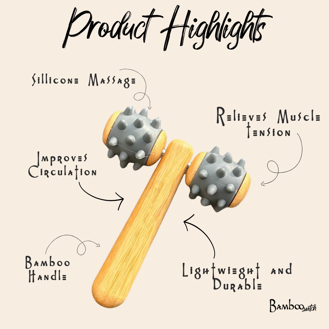 Bamboo Body Rolling Massage Tool | Charcoal | Spa